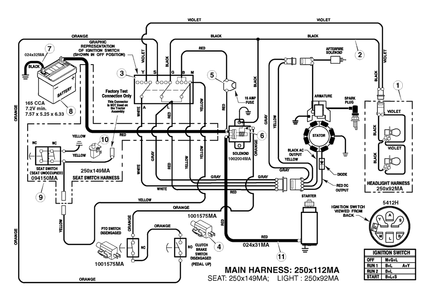 Electrical System - Main Harness 250x112ma Diagram and Parts List for 7800400-ELT22460H 2009 Briggs and Stratton Lawn Tractor
